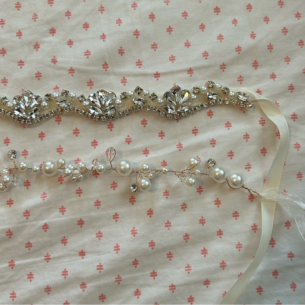 Two Bridal Wedding Belts - Pearl and Diamond Embellishments